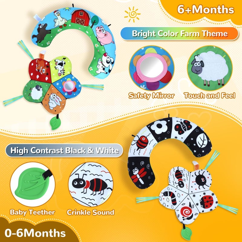 USATDD Tummy Time Pillow, High Contrast Tummy Time Mat with Black & White Flash Cards, Double-Sided Tummy Time Cushion with Mirror & Teether Sensory Toys, Baby Toys for Infant Newborn 0-12 Months Babies - Image 4